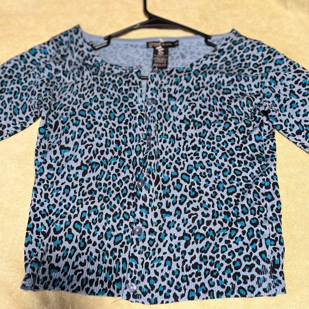 Grass collection blue cheetah print cardigan:)